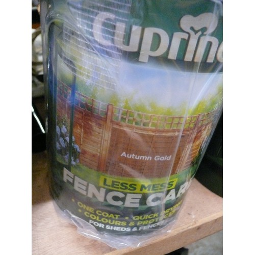 345 - A BRAND NEW TIN OF CUPRINOL 'AUTUMN GOLD' FENCE CARE PLUS TWO OTHER  PART TINS