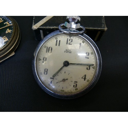 31 - TWO FOB POCKET WATCHES, ONE SMITHS EMPIRE 1965 10/6 IN ORIGINAL BOX AND CERTIFICATE, FULLY WORKING. ... 