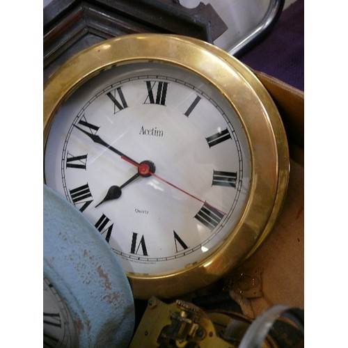 149 - A LARGE BOX OF VARIOUS CLOCKS AND CLOCK PARTS