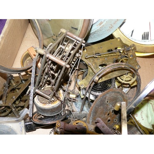 149 - A LARGE BOX OF VARIOUS CLOCKS AND CLOCK PARTS