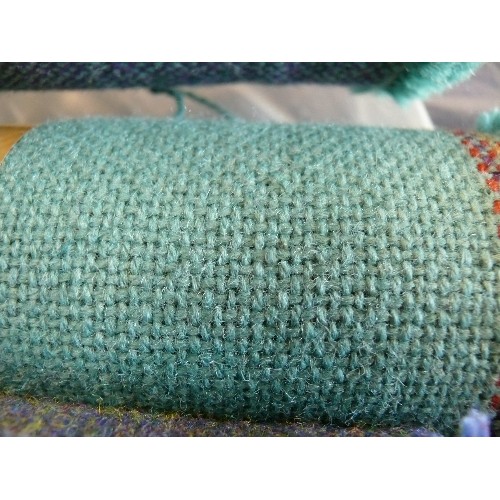 287 - 4 PART ROLLS OF WOOL BLEND FABRIC 3 BLUE AND 1 GREEN