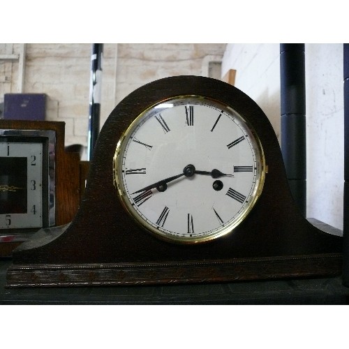 355 - 3 CLOCKS  - ART DECO INGERSOLL MANTLE CLOCK, 2 NAPOLEON OAK MANTLE CLOCKS