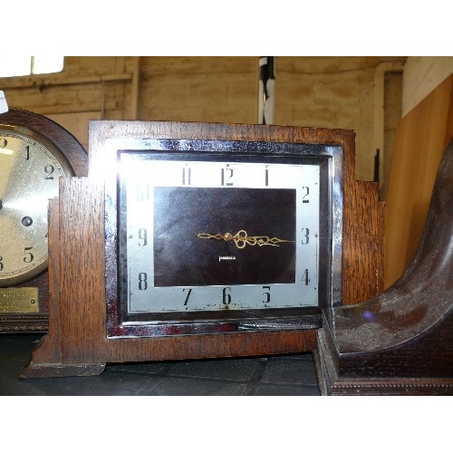 355 - 3 CLOCKS  - ART DECO INGERSOLL MANTLE CLOCK, 2 NAPOLEON OAK MANTLE CLOCKS