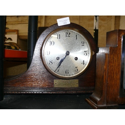 355 - 3 CLOCKS  - ART DECO INGERSOLL MANTLE CLOCK, 2 NAPOLEON OAK MANTLE CLOCKS