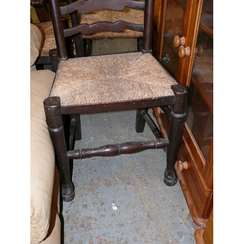 391 - 4 OAK LADDER BACK CHAIRS WITH RUSH SEATS