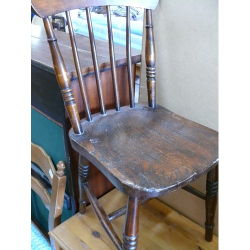 448 - 4  VICTORIAN ELM SEATED STICK BACK WINDSOR DINING CHAIRS