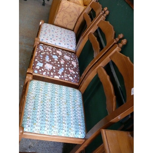 449 - 3 DINING CHAIRS WITH DIFFERENT UPHOLSTERED SEATS