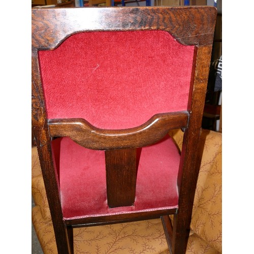 454 - LARGE OKA LIBRARY CHAIR WITH RED VELVET UPHOLSTERED SEAT AND BACK REST