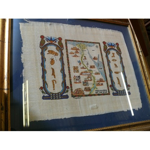 129A - 3 X LARGE EGYPTIAN  PAINTINGS ON PAPYRUS, FRAMED