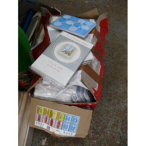 496 - LARGE BOX OF UNOPENED PACKS OF GREETING CARDS