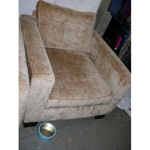 468 - PAIR OF LOVELY CHENILLE LIBRARY CLUB CHAIRS, EXCELLENT, CHAMPAGNE COLOUR