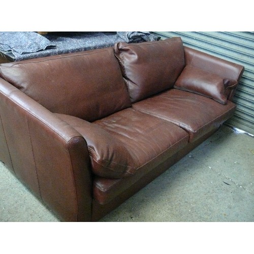 477 - STUNNING MULTI YORK 'DIPLOMAT' LARGE BROWN LEATHER SOFA 73CM H X 100XCM D X 210CM L