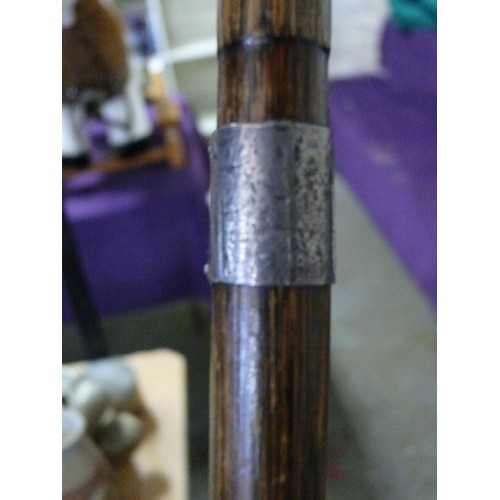 210 - TWO VINTAGE WALKING STICKS, ONE WITH A POSSIBLY SILVER COLLAR