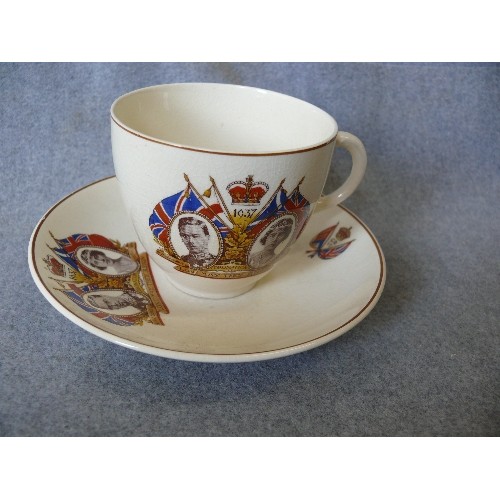 5 - A CUP AND SAUCER TO COMMEMORATE THE CORONATION 1937 GEORGE VI AND ELZABETH BY BURGESS WARE