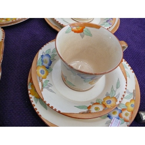 144 - A SELECTION OF VINTAGE CHINA BY CROWN DEVON FIELDINGS TO INCLUDE 3 TRIOS AND A SUGAR BOWL