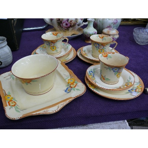 144 - A SELECTION OF VINTAGE CHINA BY CROWN DEVON FIELDINGS TO INCLUDE 3 TRIOS AND A SUGAR BOWL