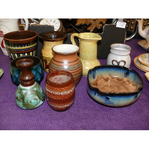 148 - A SELECTION OF VARIOUS DECORATIVE STUDIO POTTERY VASES, JUGS AND BOWLS