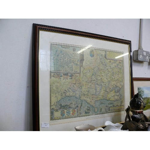 152 - A FRAMED AND GLAZED PRINT OF JOHN SPEED'S MAP OF DORSET, 1610