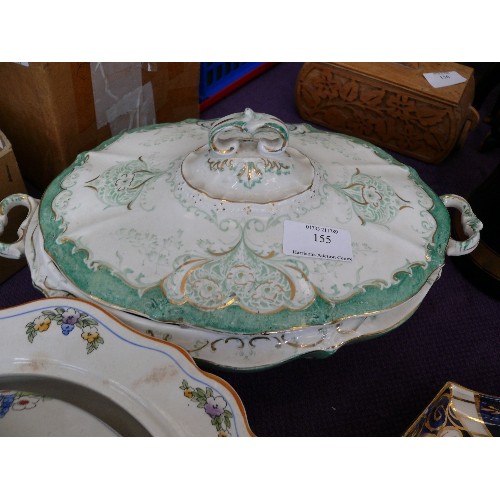 155 - 2 VINTAGE CERAMIC TUREENS BY TUNSTALL AND CROWN FORD PLUS AN IMARI CAKE PLATE PLUS AN ART NOUVEAU CA... 