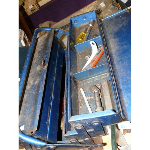 188 - A BLUE CANTILEVER TOOL BOX WITH SOME TOOLS AND A SMALL TOOL BOX