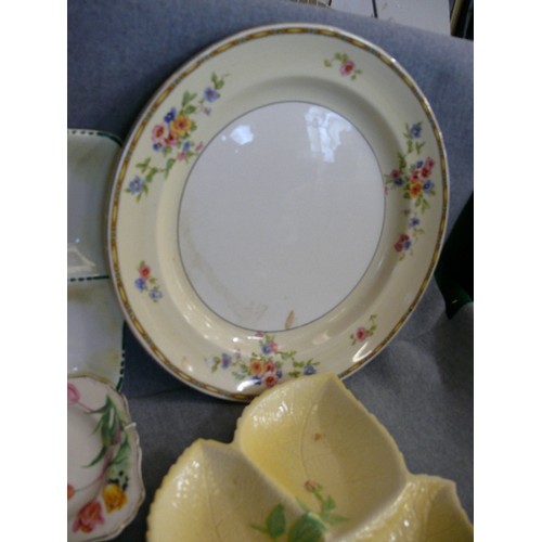 218 - A SELECTION OF CHINA PLATES, THREE OF WHICH ARE CARLTONWARE LEAF PLATES