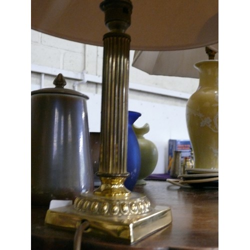 272 - A PAIR OF BRASS TABLE LAMPS WITH SHADES