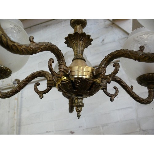 375 - CEILING PENDANT WITH 5 ARMS AND  5 GLASS BOWL SHADES