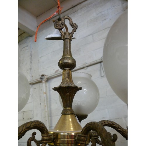 375 - CEILING PENDANT WITH 5 ARMS AND  5 GLASS BOWL SHADES