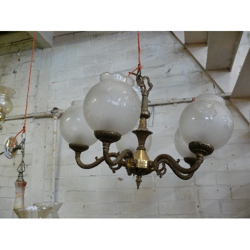 375 - CEILING PENDANT WITH 5 ARMS AND  5 GLASS BOWL SHADES