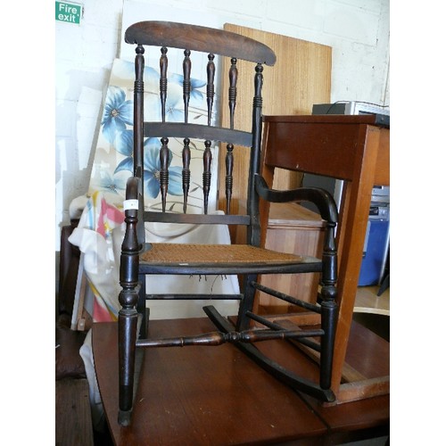 465 - ELM VICTORIAN ROCKING CHAIR WITH SPINDLE BACK AND BERGERE SEAT