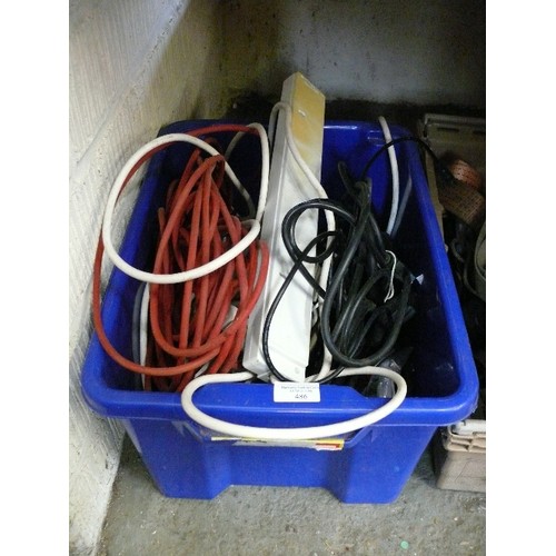 486 - CRATE OF VARIOUS ELECTRICAL  LEADS AND EXTENSION LEADS