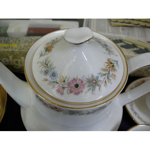 68 - A ROYAL ALBERT PART TEASET 'BELINDA' INCLUDING TEAPOT, MILK JUG, SUGAR BOWL, CUPS, DESSERT BOWLS AND... 