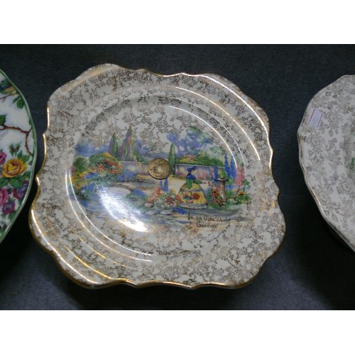 78 - 3 VINTAGE DECORATIVE CERAMIC CAKEPLATES WITH METAL STANDS