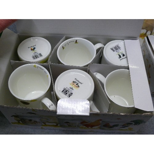 93 - A NEW FINE BONE CHINA FARMYARD ANIMAL COLLECTION TO INCLUDE 6 MUGS, BUTTER DISH, 2 EGG CUPS AND A PL... 