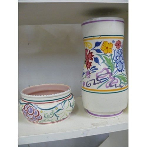 94 - A CERAMIC DECORATIVE POOLE VASE AND POT