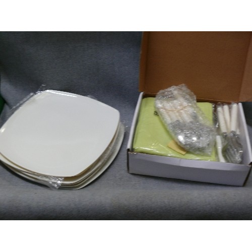 107 - A SET OF PLASTIC PLATES AND CUTLERY PICNICWARE PLUS NEW NAPKINS