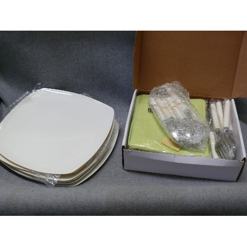 107 - A SET OF PLASTIC PLATES AND CUTLERY PICNICWARE PLUS NEW NAPKINS