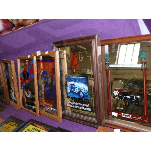 119 - A SELECTION OF 7 VINTAGE ADVERTISING MIRRORS TO INCLUDE ROLLS ROYCE, ELVIS, CAPTAIN WEBB, HARLEY DAV... 