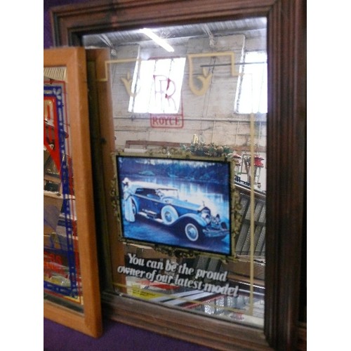 119 - A SELECTION OF 7 VINTAGE ADVERTISING MIRRORS TO INCLUDE ROLLS ROYCE, ELVIS, CAPTAIN WEBB, HARLEY DAV... 