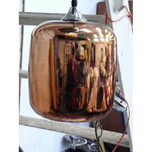 174 - COPPER COLOURED HANGING GLASS LAMPSHADE