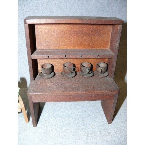 136 - A SELECTION OF DOLLS HOUSE FURNITURE INCLIDING A WOODEN DRESSER AND WOVEN SEATED OF AND CHAIR SET