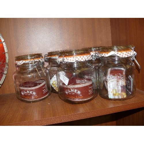 165 - 5 NEW CLIP TOP GLASS STORAGE JARS BY KILNER