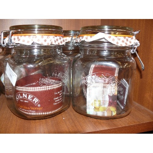 165 - 5 NEW CLIP TOP GLASS STORAGE JARS BY KILNER