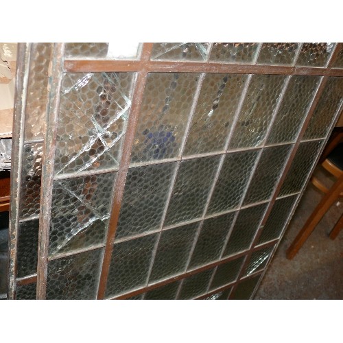 217 - 2 COPPER FRAMED GLASS PANELS 560M X 215MM