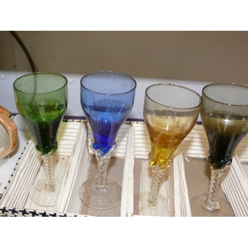 99 - A VINTAGE BOXED SET OF DECORATIVE COLOURED GLASSES