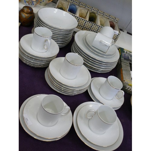 101 - A LARGE SELECTION OF WHITE AND GOLD RIMMED CHINA