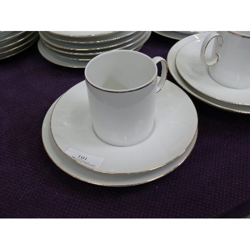 101 - A LARGE SELECTION OF WHITE AND GOLD RIMMED CHINA