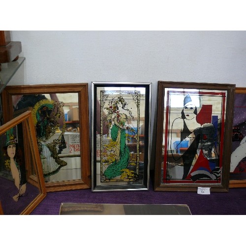 125 - A COLLECTION OF 5 ART DECO/ART NOUVEAU PICTURE MIRRORS FEATURING LADIES