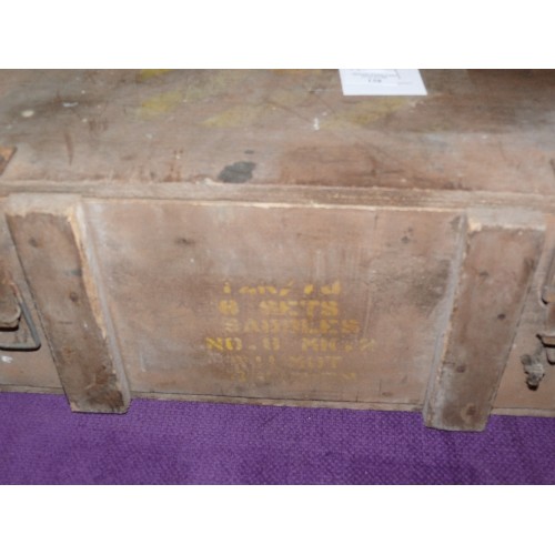 158 - VINTAGE MILITARY WOOD AMMO BOX MARKED SADDLES NO 8 MK 2, IDEAL TOOL BOX OR CLEAN IT UP FOR YOUR MAN ... 