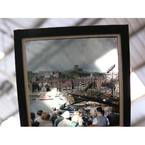 162 - BOX OF 99 GLASS SLIDES. 1950S OR 60S. WHITBY? AND GERMANY?